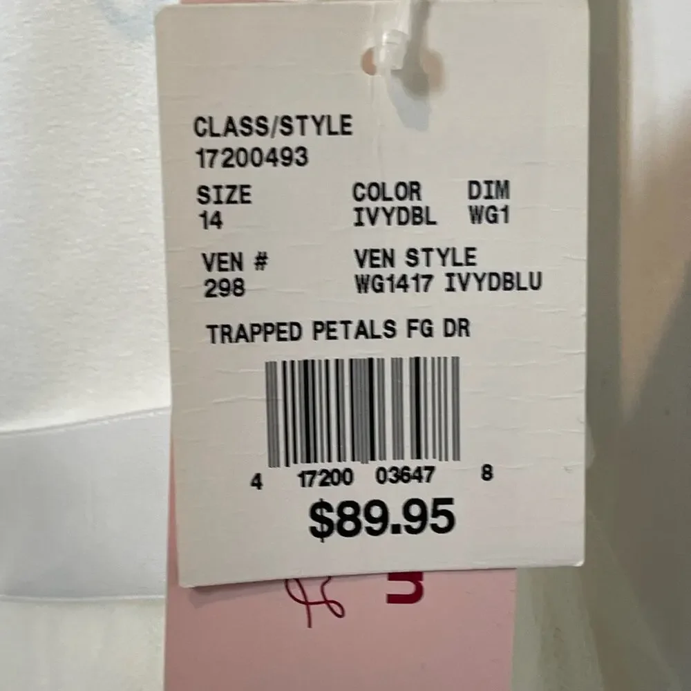 David’s Bridal Trapped Tulle White Blue Sz 14. Jr Bridesmaid or Flower Girl $84